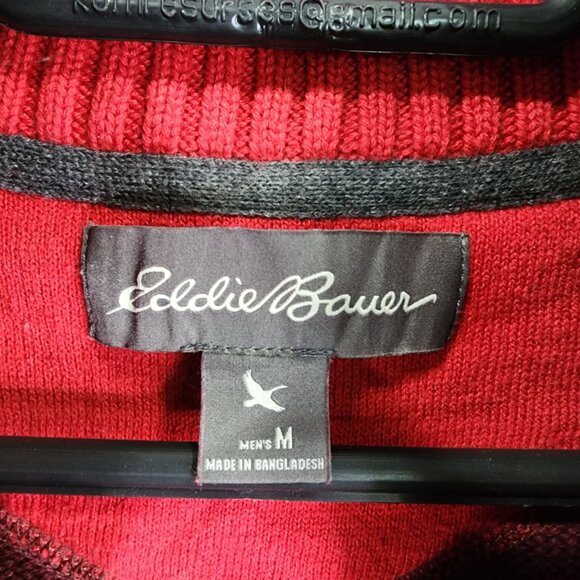 Mens Eddie Bauer Burgundy & Gray Sweatshirt 1/4 Zip Long Sleeve Mock Neck Size M - Picture 3 of 8